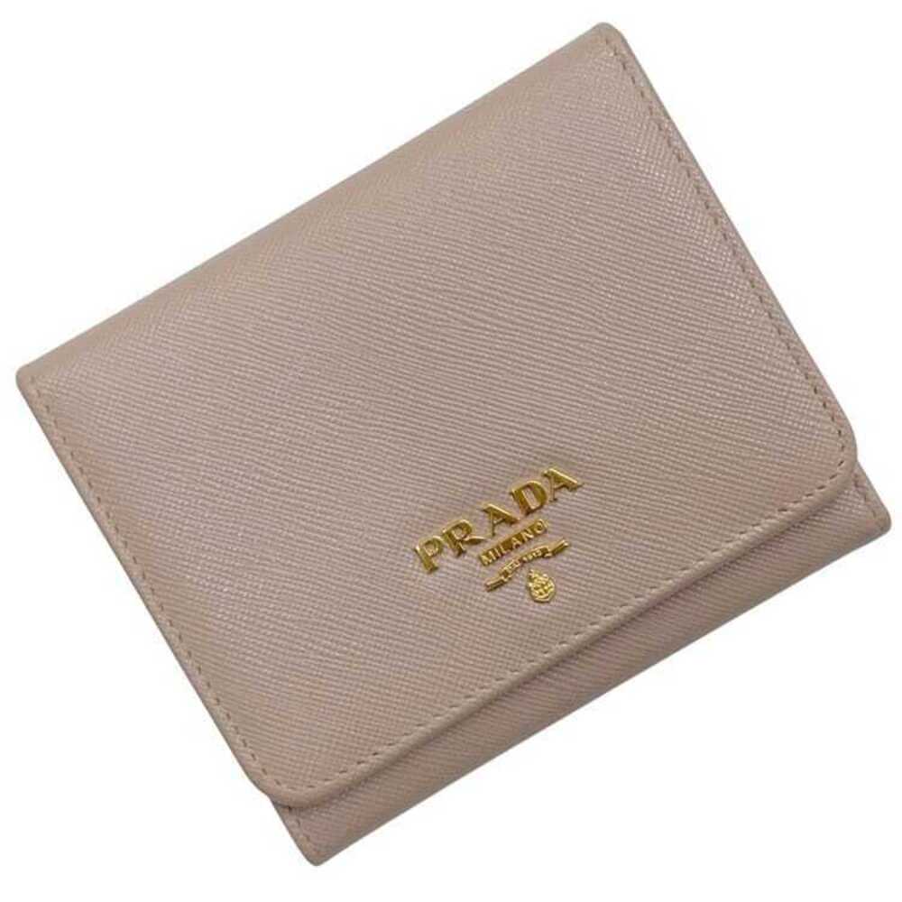 Prada Trifold Wallet Cammeo Saffiano Leather Beige Tan